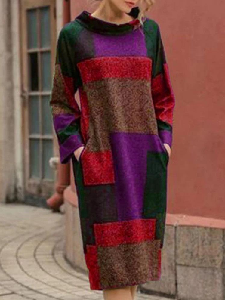 Women's Dresses Retro Print Long Sleeve Midi Dress - LuckyFash™