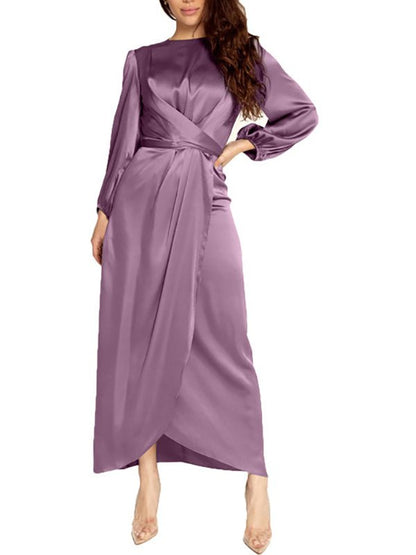 Dresses Round Neck Corset Satin Midi Dress - LuckyFash™