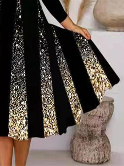 Dresses Round Neck Printed Swing Midi Dress - LuckyFash™