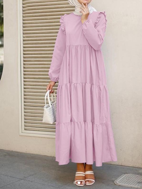 Women's Dresses Round Neck Ruffled Pleated Long Sleeve Dress - LuckyFash™