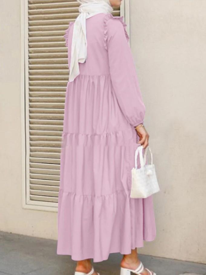 Women's Dresses Round Neck Ruffled Pleated Long Sleeve Dress - LuckyFash™