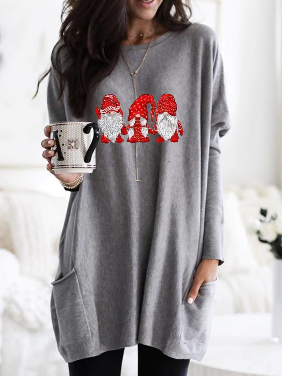 Women's Dresses Santa Claus Print Round Neck Pocket Long Sleeve Dress - LuckyFash™