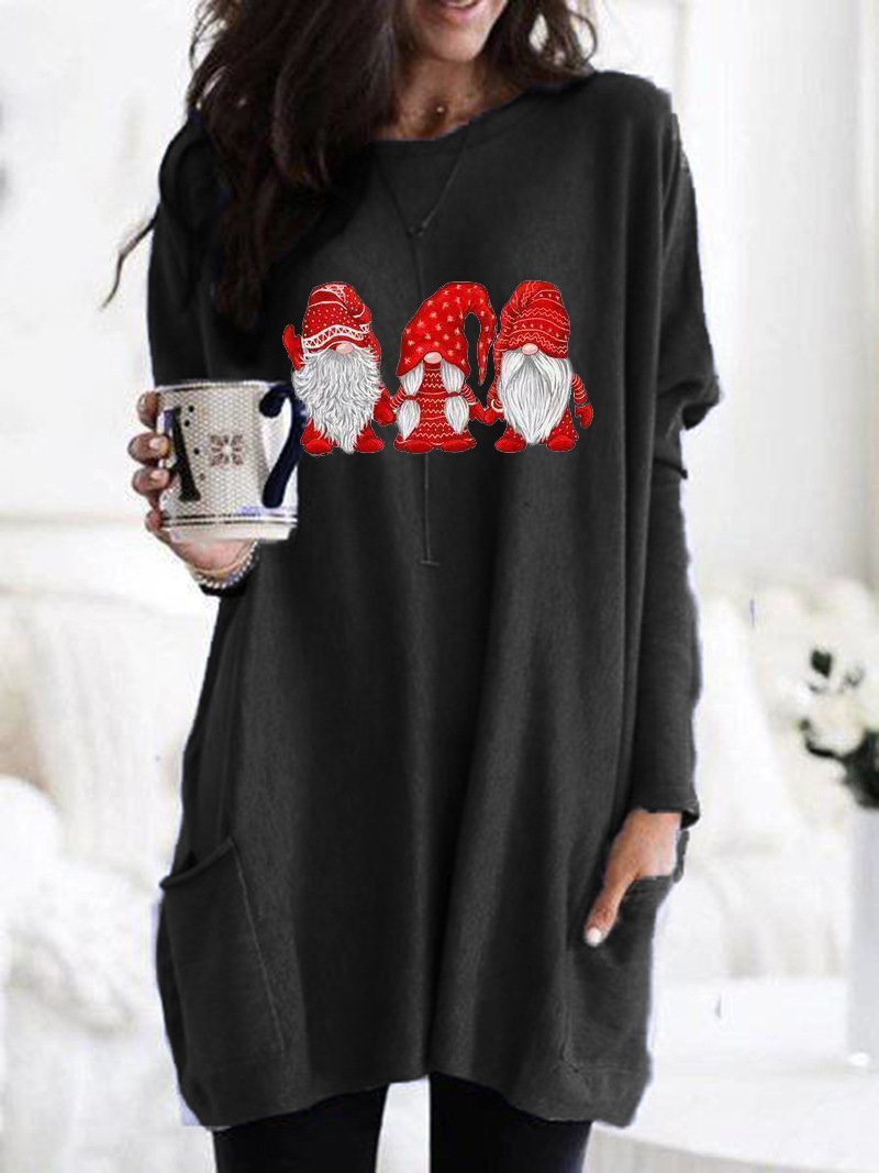 Women's Dresses Santa Claus Print Round Neck Pocket Long Sleeve Dress - LuckyFash™