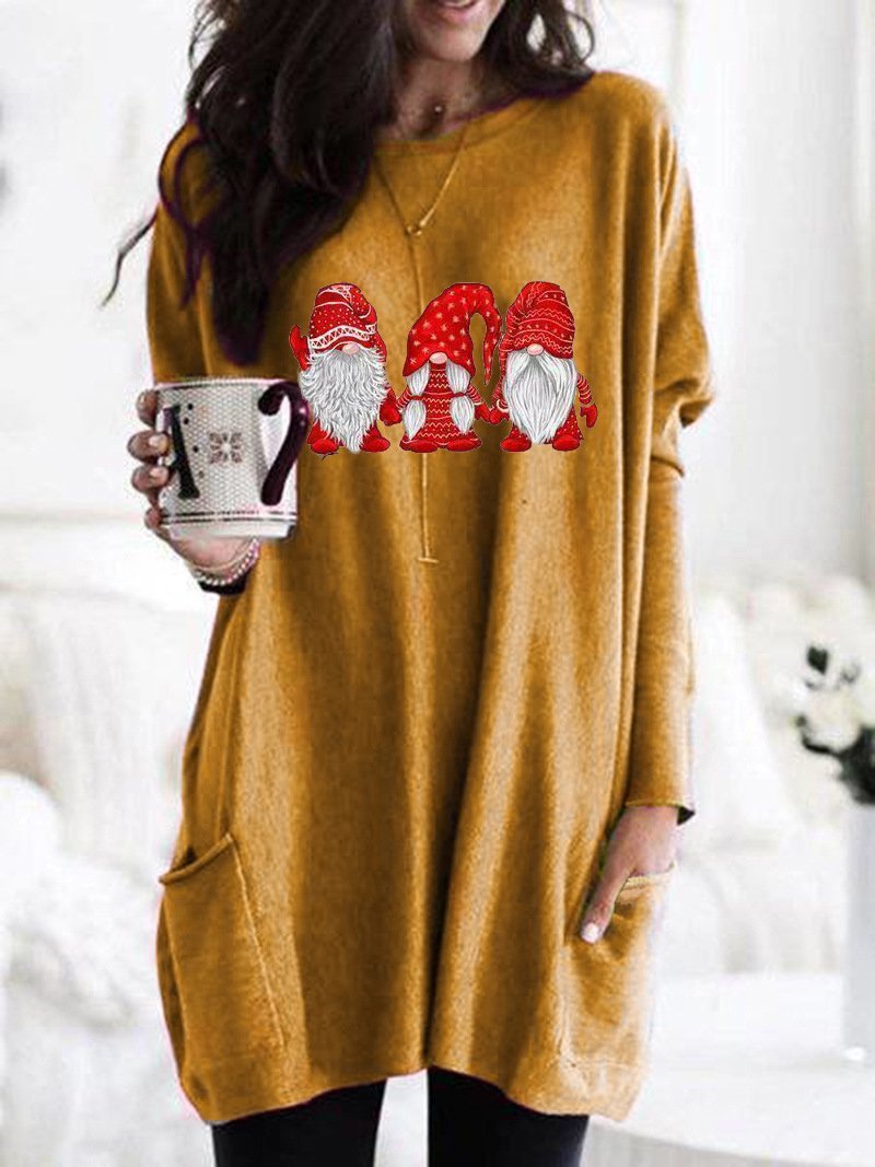 Women's Dresses Santa Claus Print Round Neck Pocket Long Sleeve Dress - LuckyFash™