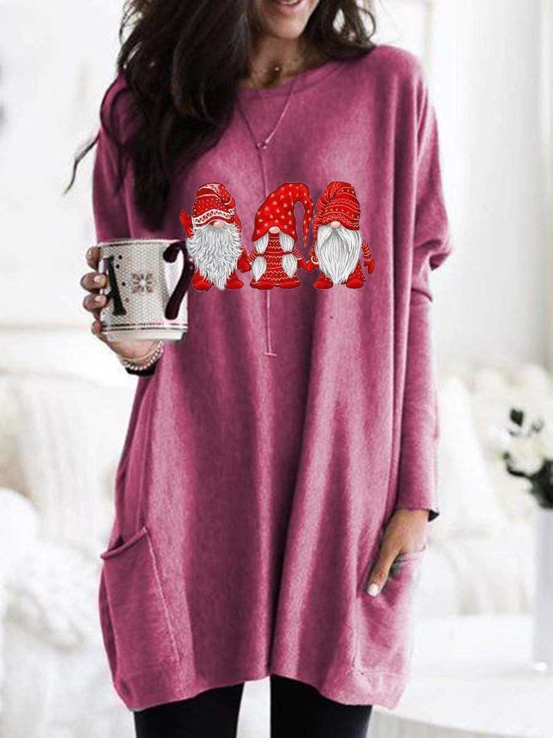Women's Dresses Santa Claus Print Round Neck Pocket Long Sleeve Dress - LuckyFash™