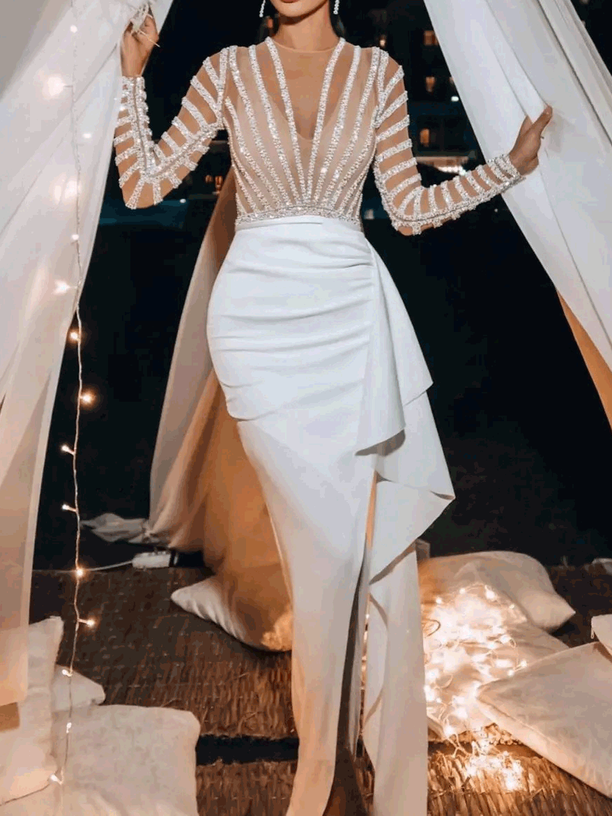Dresses Sequins Long Sleeve Irregular Dress - LuckyFash™