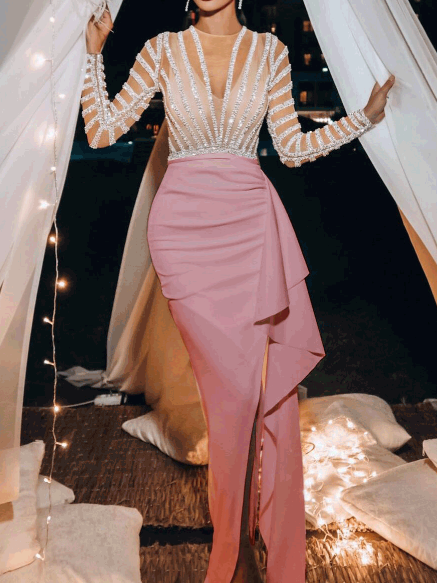 Dresses Sequins Long Sleeve Irregular Dress - LuckyFash™