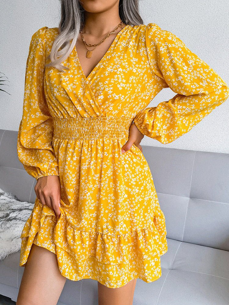 Dresses Sexy Floral Chiffon Elastic Waist Mini Dress - LuckyFash™