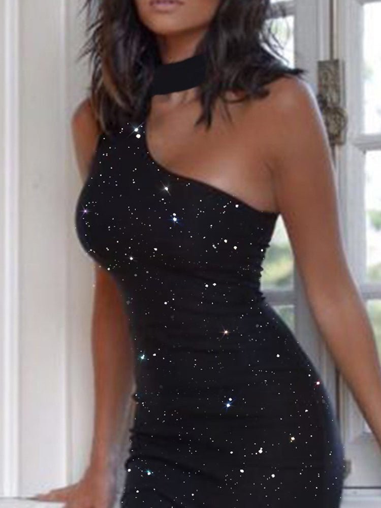 Dresses Shiny Halter Off-Shoulder Bodycon Dresses - LuckyFash™