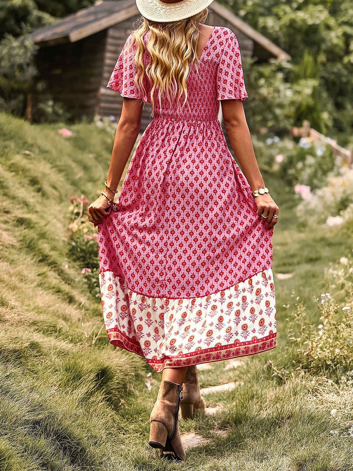 Dresses Short Sleeved Bohemian Casual Midi Dress - LuckyFash™