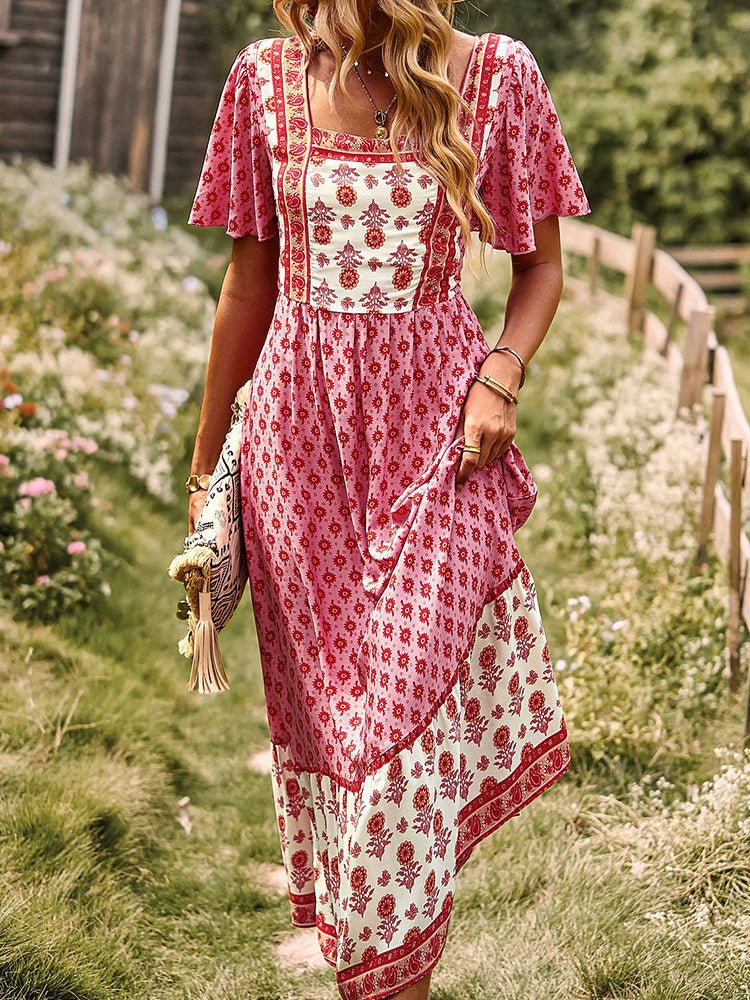Dresses Short Sleeved Bohemian Casual Midi Dress - LuckyFash™