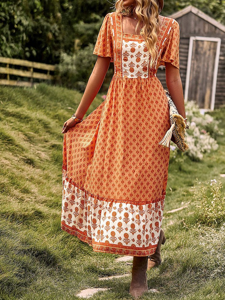 Dresses Short Sleeved Bohemian Casual Midi Dress - LuckyFash™
