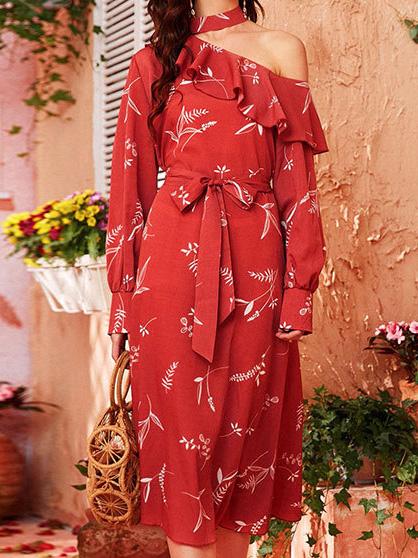 Women's Dresses Simple Slanted Shoulder Long Sleeve Dress - LuckyFash™