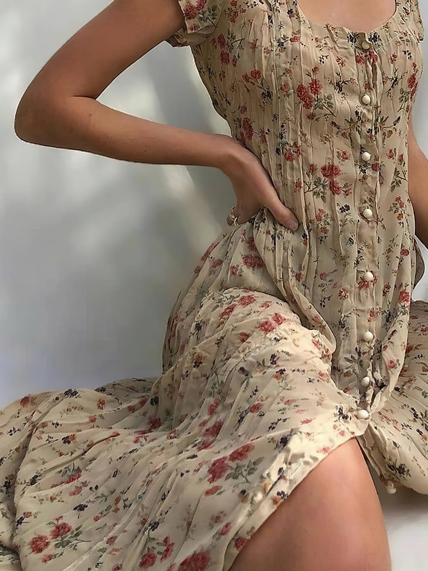 Dresses Single Breasted Floral Short Sleeve Dress - LuckyFash™