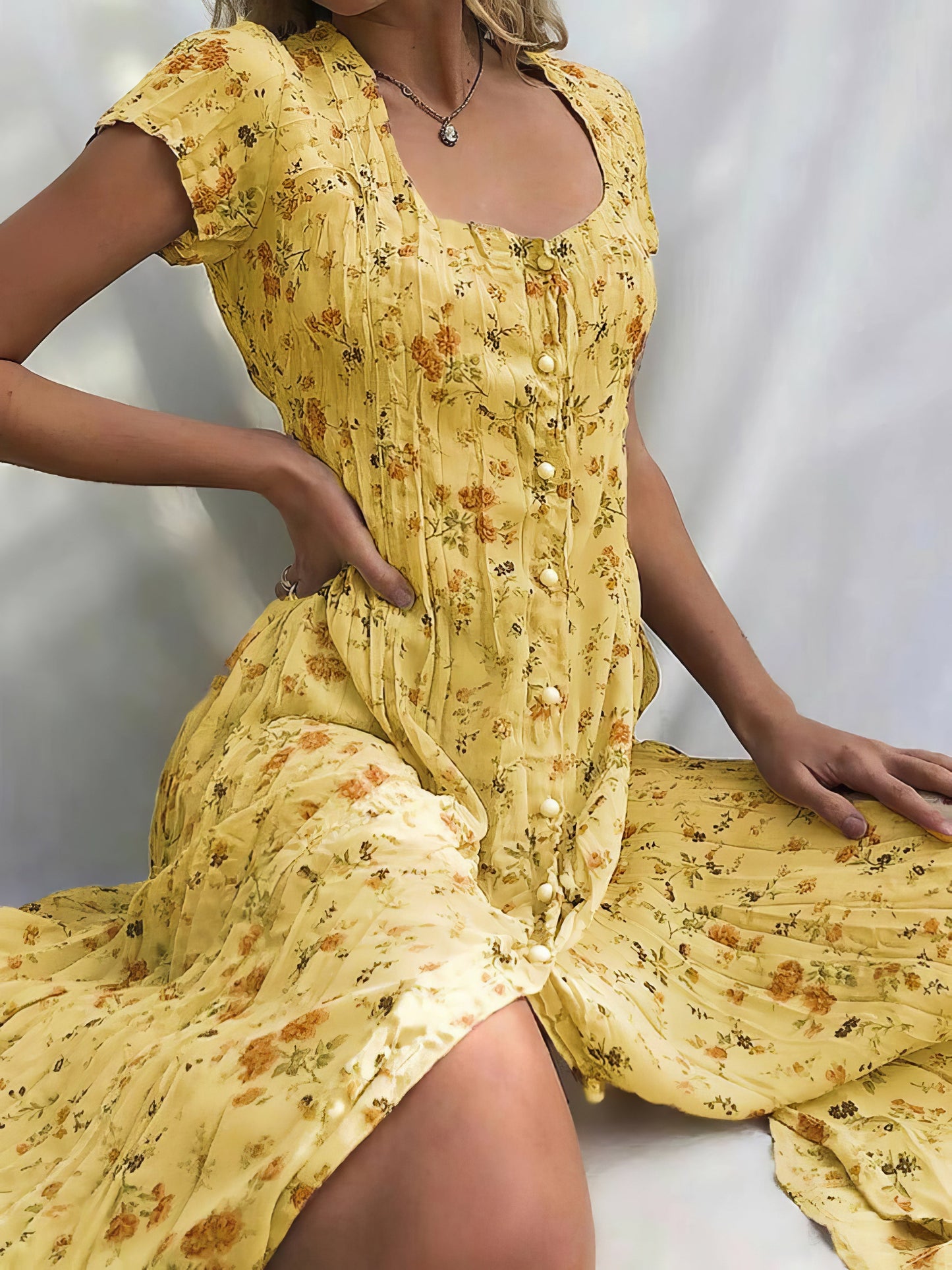 Dresses Single Breasted Floral Short Sleeve Dress - LuckyFash™