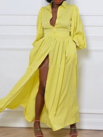 Women's Dresses Solid Button Balloon Sleeve Shirt Dress - LuckyFash™