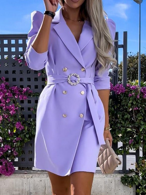 Women's Dresses Solid Double-Breasted Belted Suit Dress - LuckyFash™