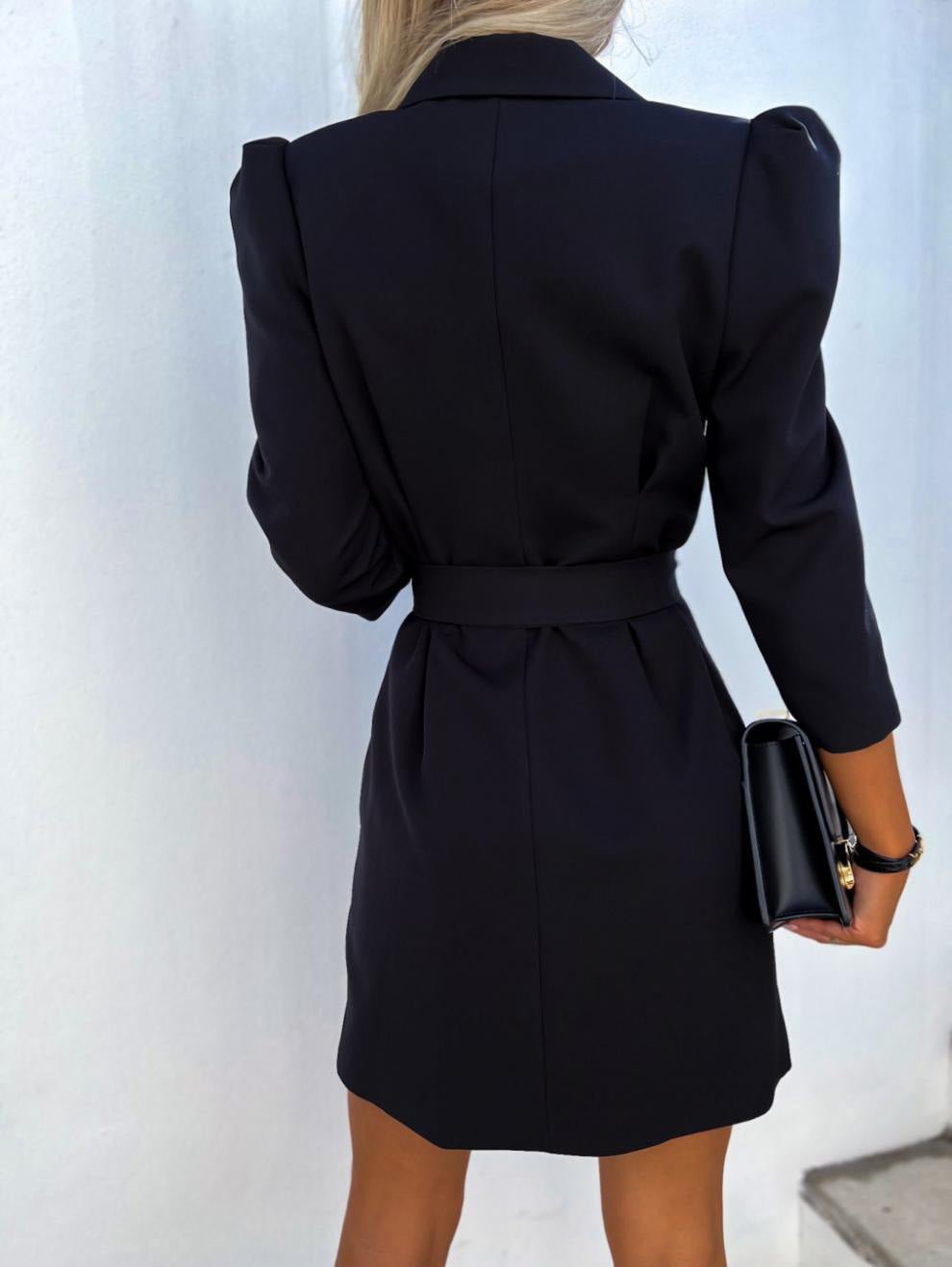 Women's Dresses Solid Double-Breasted Belted Suit Dress - LuckyFash™