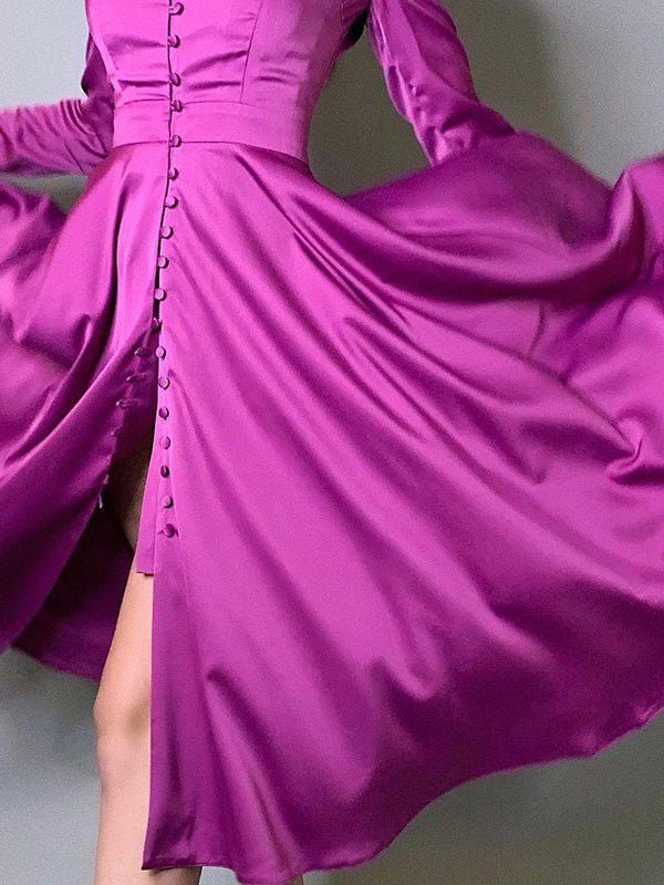 Women's Dresses Solid Lapel Button Long Sleeve Dress - LuckyFash™