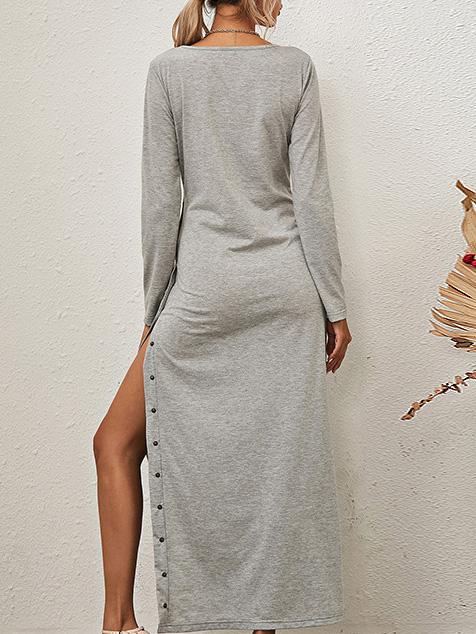 Women's Dresses Solid Long Sleeve Split Button Casual Dress - LuckyFash™