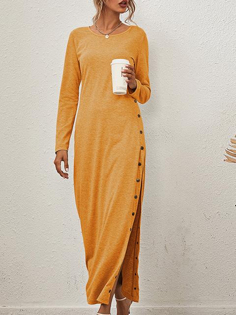 Women's Dresses Solid Long Sleeve Split Button Casual Dress - LuckyFash™