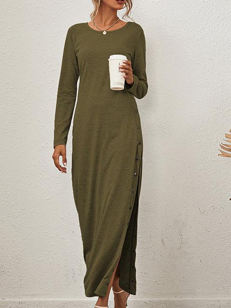 Women's Dresses Solid Long Sleeve Split Button Casual Dress - LuckyFash™