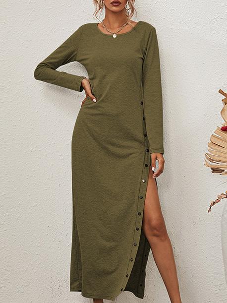 Women's Dresses Solid Long Sleeve Split Button Casual Dress - LuckyFash™