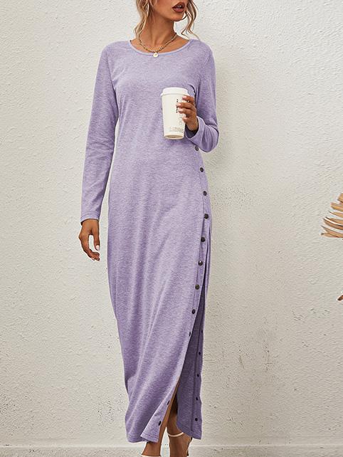 Women's Dresses Solid Long Sleeve Split Button Casual Dress - LuckyFash™