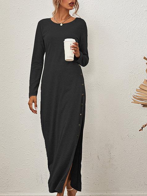 Women's Dresses Solid Long Sleeve Split Button Casual Dress - LuckyFash™