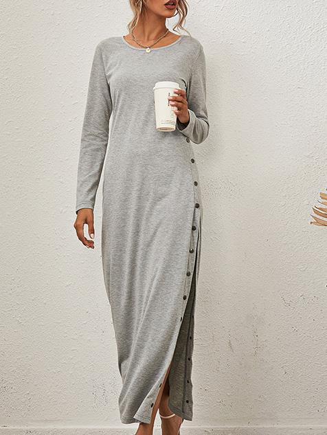 Women's Dresses Solid Long Sleeve Split Button Casual Dress - LuckyFash™