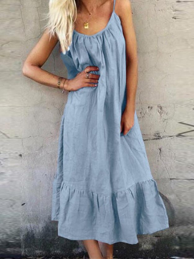 Dresses Solid Sling Ruffled Casual Dress - LuckyFash™
