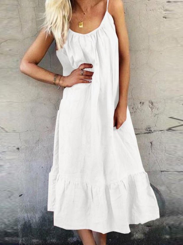Dresses Solid Sling Ruffled Casual Dress - LuckyFash™