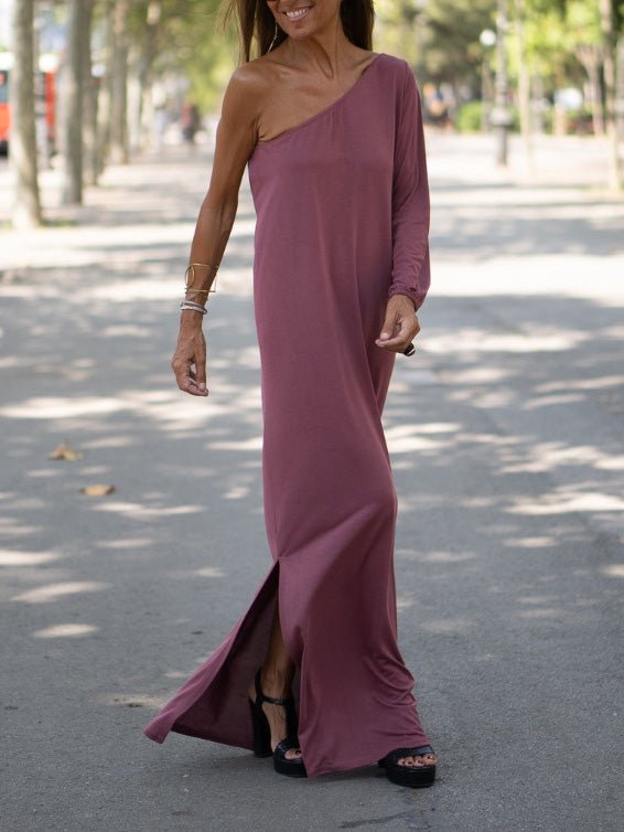 Women's Dresses Solid Sloping Shoulder Casual Dress - LuckyFash™