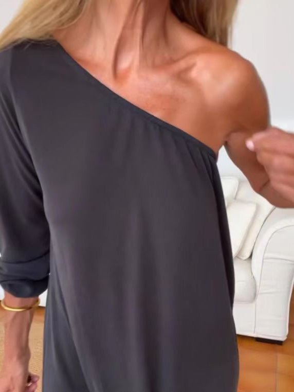 Women's Dresses Solid Sloping Shoulder Casual Dress - LuckyFash™