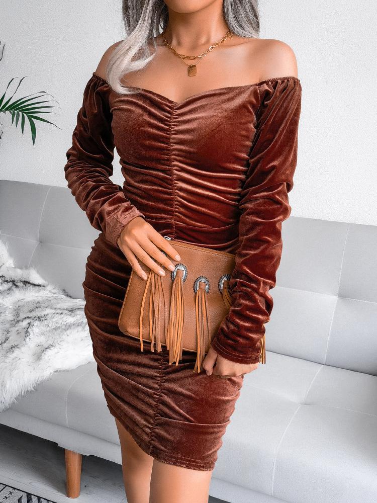 Women's Dresses Square Neck Velvet Long Sleeve Bodycon Dress - LuckyFash™