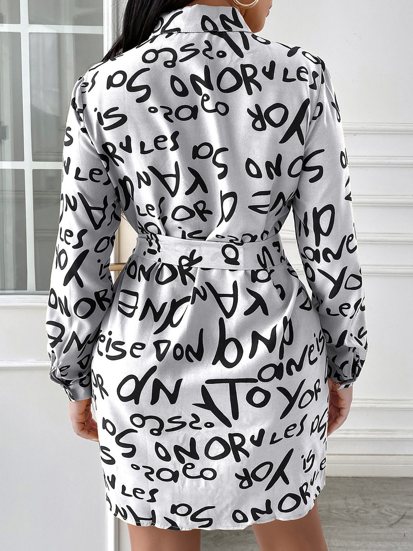 Women's Dresses Temperament Letter Print Lapel Shirt Dress - LuckyFash™