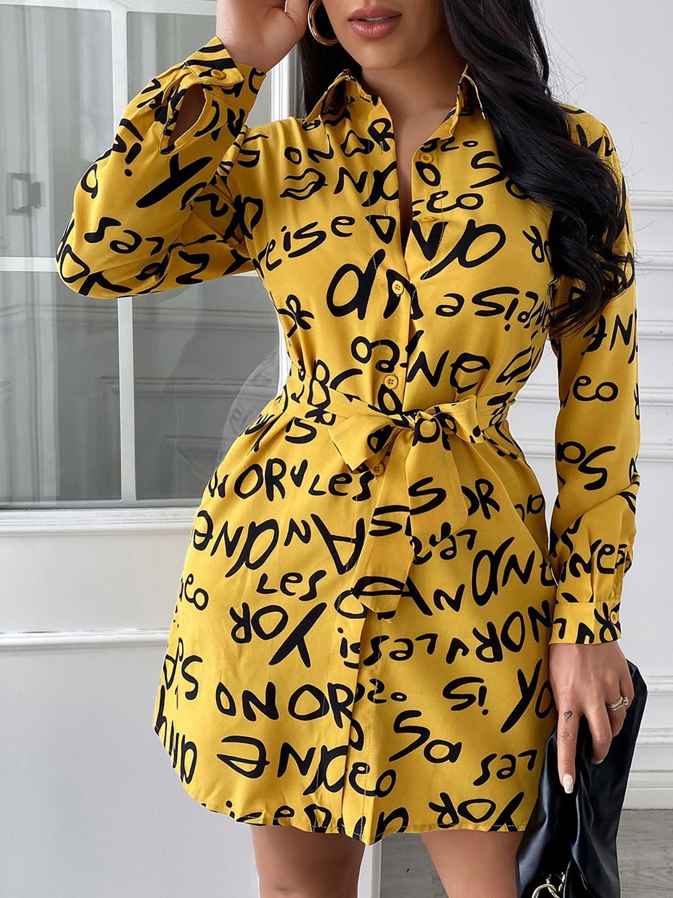 Women's Dresses Temperament Letter Print Lapel Shirt Dress - LuckyFash™