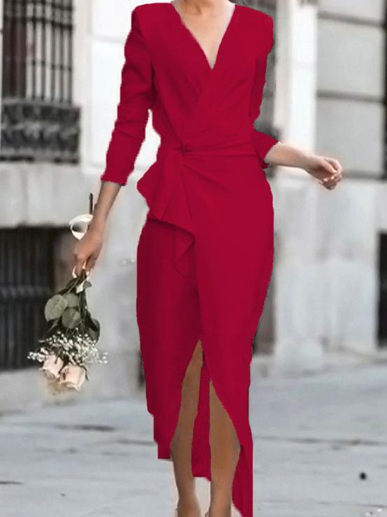 Women's Dresses Temperament V-Neck Long Sleeve Dress - LuckyFash™