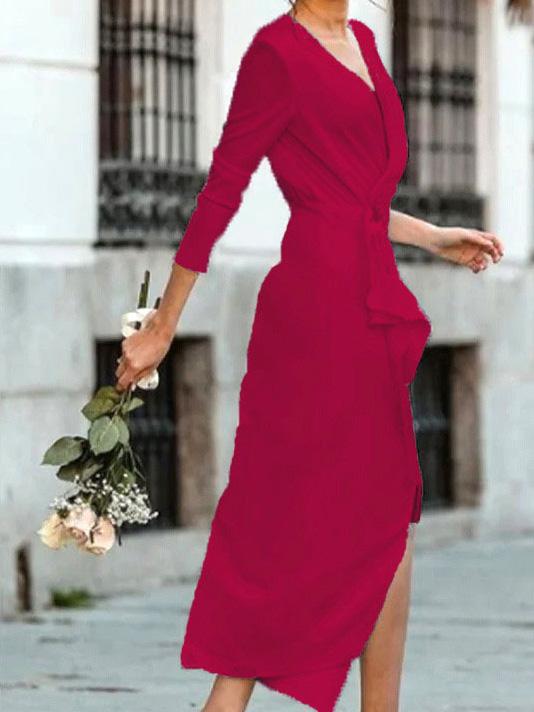 Women's Dresses Temperament V-Neck Long Sleeve Dress - LuckyFash™