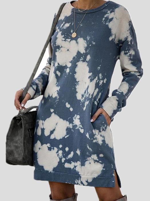 Women's Dresses Tie-Dye Print Gradient Long Sleeve Round Neck Dress - LuckyFash™
