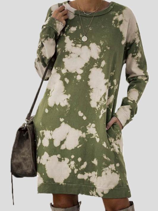 Women's Dresses Tie-Dye Print Gradient Long Sleeve Round Neck Dress - LuckyFash™