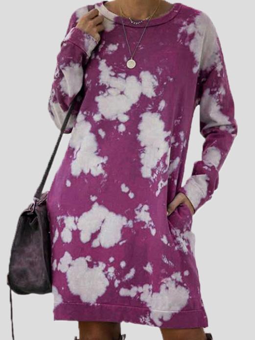Women's Dresses Tie-Dye Print Gradient Long Sleeve Round Neck Dress - LuckyFash™