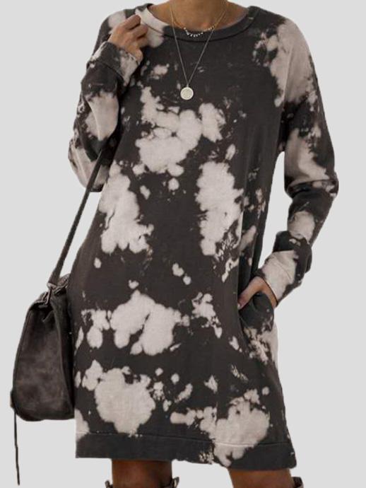 Women's Dresses Tie-Dye Print Gradient Long Sleeve Round Neck Dress - LuckyFash™