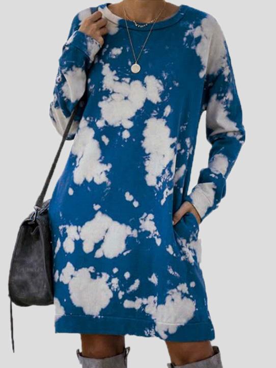 Women's Dresses Tie-Dye Print Gradient Long Sleeve Round Neck Dress - LuckyFash™