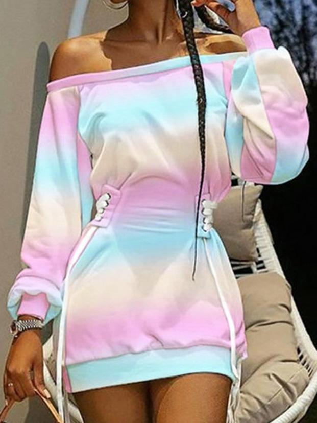 Women's Dresses Tie-Dye Printed Drawstring Long Sleeve Loose Dress - LuckyFash™