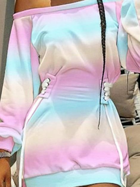Women's Dresses Tie-Dye Printed Drawstring Long Sleeve Loose Dress - LuckyFash™