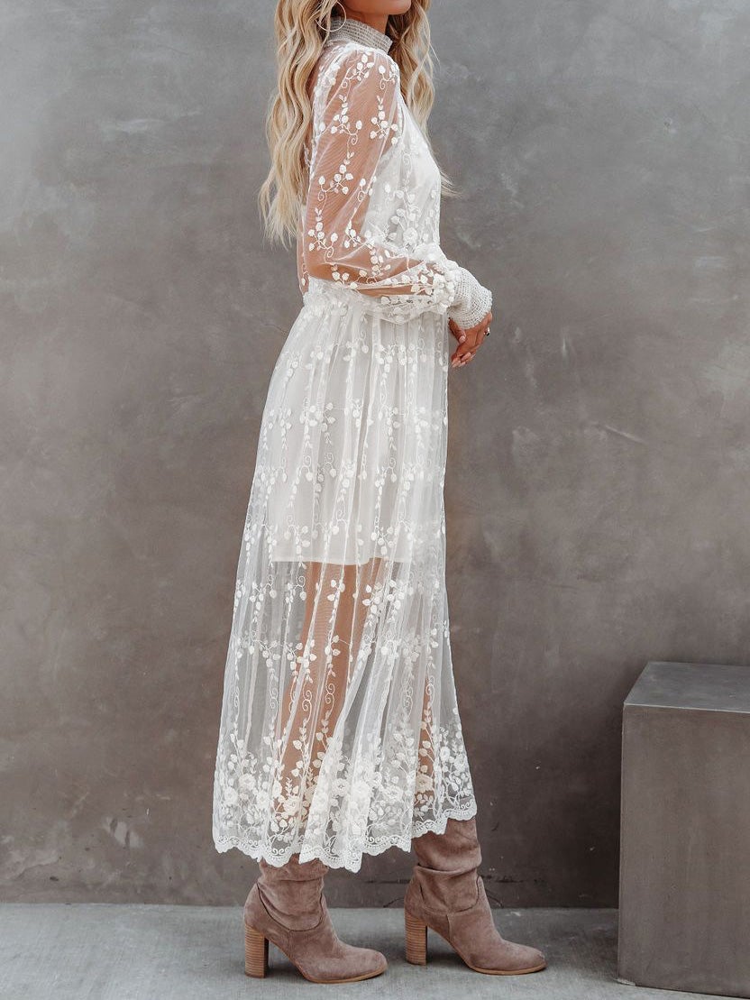 Women's Dresses Turtleneck Embroidered Lace Mesh Dress - LuckyFash™
