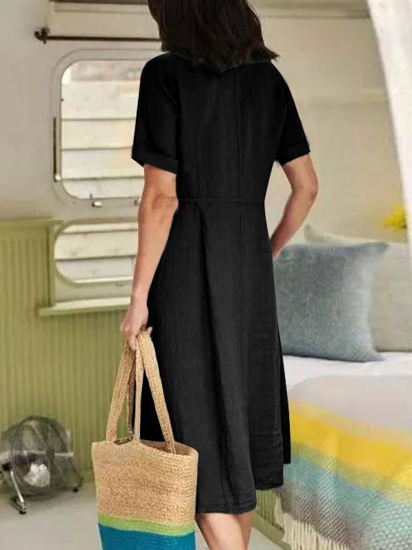 Dresses V-Neck Button Short Sleeve Casual Dress - LuckyFash™