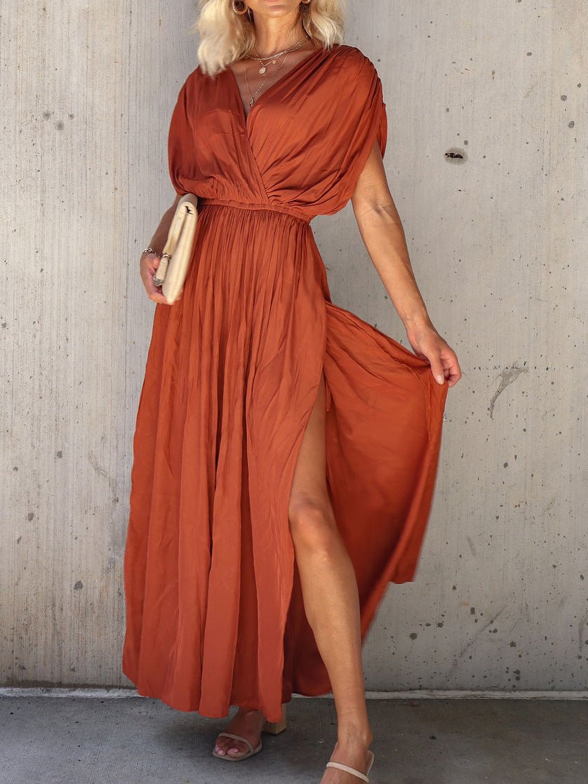 Women's Dresses V-Neck Elastic Waist Slit Dress - LuckyFash™
