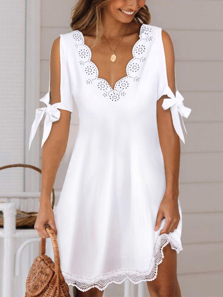 Women's Dresses V-Neck Lace Off Shoulder Mini Dress - LuckyFash™